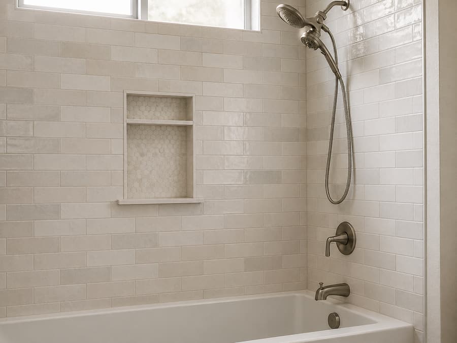 Shower wall and tub surround tile installation by The Tile Factor